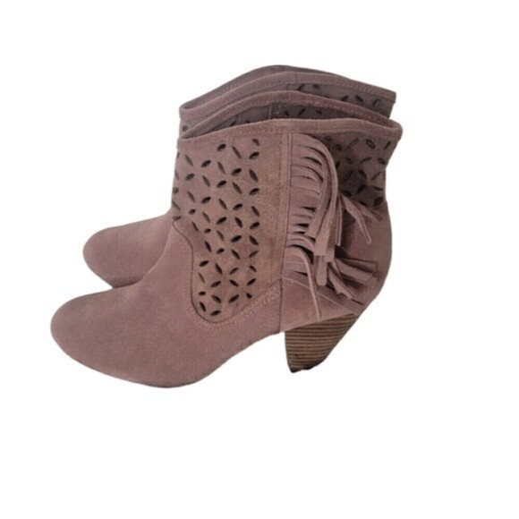 JESSICA Simpson Orlina Camel Split leather Fringe bootie sz 6.5 - Picture 1 of 11